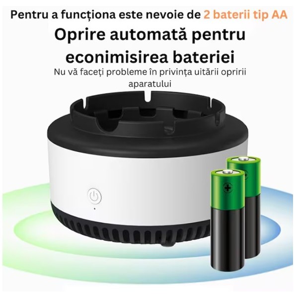 Pachet 1+1 Scrumiera Electrica cu Aspiratie si Purificator Aer, 2 Pastile Odorizante Incluse, Filtrare Fum si Mirosuri, Baterii,Compacta