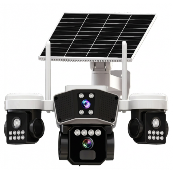 Camera Supraveghere WiFi Solara Triple-Lens 9MP | Vedere 360° | Detectie PIR | 20 LED-uri Night Vision 30m | Card Cadou | IP65