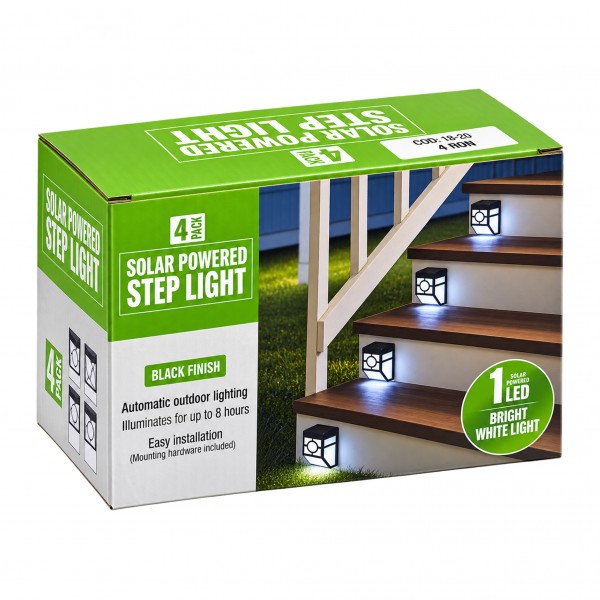 Set 4 Lămpi Solare LED pentru Trepte și Exterior, Aprindere Automată, Panou Solar Integrat, Montaj pe Perete, Lumină Caldă, 8,6 x 11,9 cm, Negru Set 4 Lămpi Solare LED pentru Trepte și Exterior, Aprindere Automată, Panou Solar Integrat, Montaj pe Perete, Lumină Caldă, 8,6 x 11,9 cm, Negru