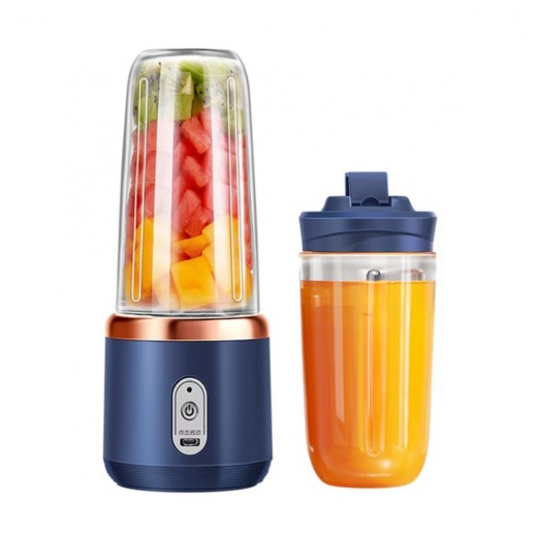 Mini Blender Portabil USB, 2x400 ml, 6 Lame Inox, 21000 RPM, Baterie 12000 mAh, 2 Pahare ABS