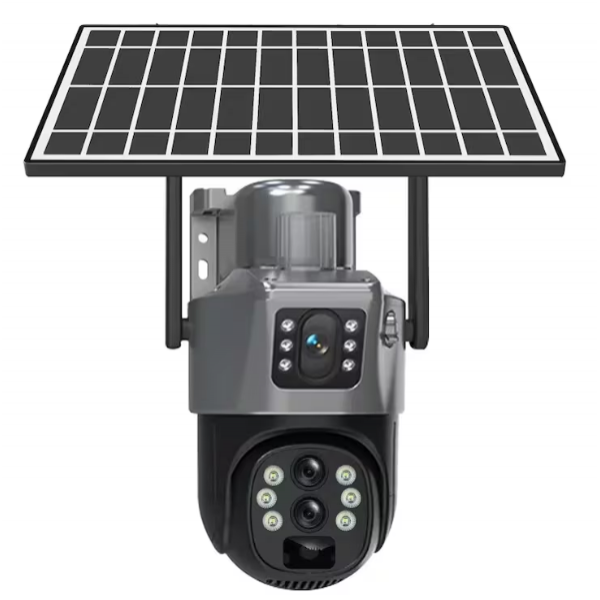Cameră de Supraveghere WiFi Solară ZY-TP16G – Dual Lens 6MP (3MP+3MP), Rotire 360°, Vedere Nocturnă Color , Gri