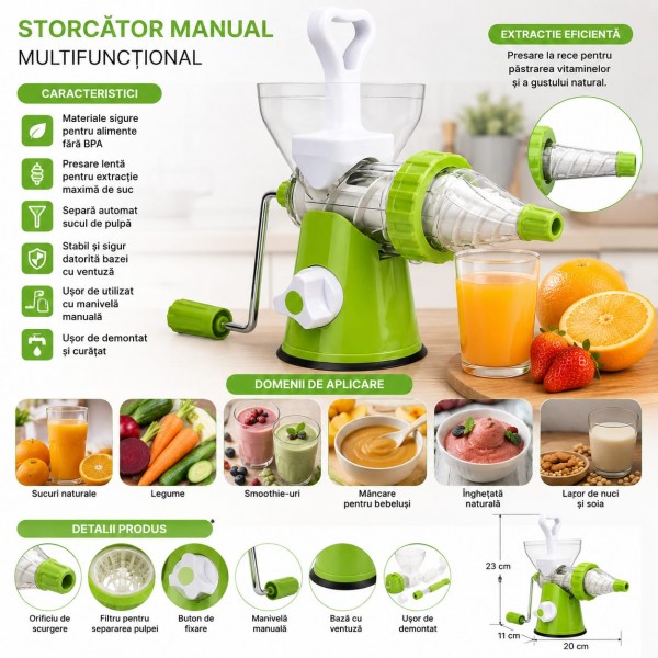 Storcator Manual pentru Fructe si Legume, Presare Manuala, Constructie Robusta, Pentru Portocale, Lamai si Citrice
