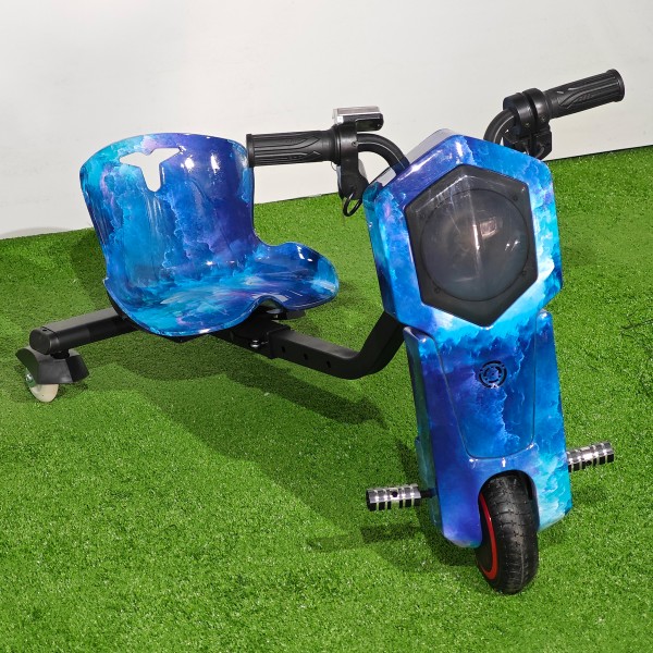Tricicletă Electrică Copii cu Drift 360° – 350W, 36V, Bluetooth + Difuzor, Lumini LED, 20 km/h, Blue - Ocean