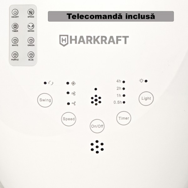 Ventilator AirFlow Elite, HarKraft, 60 W, multiple culori, telecomanda, 3 trepte viteza, temporizator