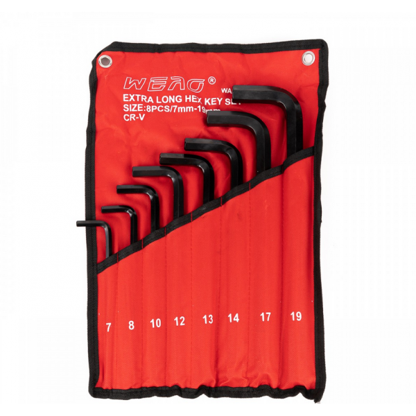 Set imbus hex, 8 piese, 7 - 19 mm, Cr-V, extra lung, husa textila