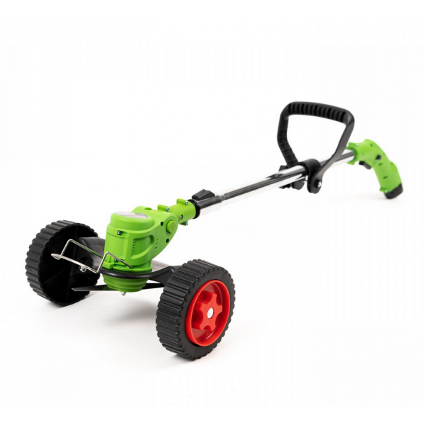 Motocoasa tip trimmer Werstil, acumulator 12V, cu roti, tija extensibila, 7 lame