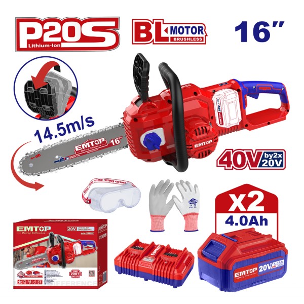 Drujba cu acumulator , cu 2 baterii 4.0 Ah , motor fara perii (brushless) , 40 cm