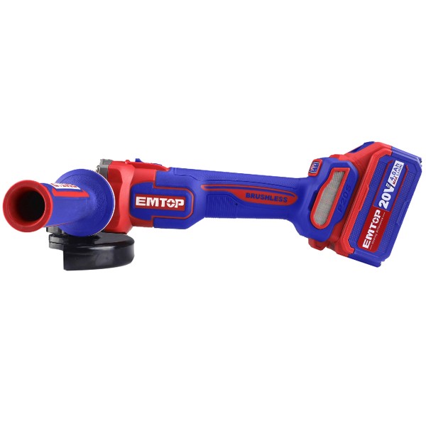 Polizor unghiular cu 2 acumulatori 4.0Ah, motor fara perii (brushless), 115mm, 10 discuri incluse , Emtop - Profesional