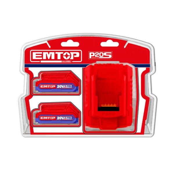 2 x Acumulatori 2.0Ah litiu-ion si incarcator, P20S - ELBCPK1222, EMTOP