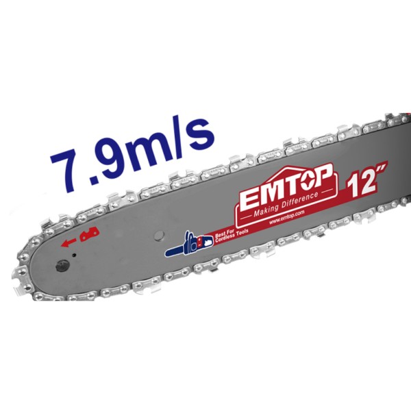 Fierastrau / Drujba cu lant cu 2 acumulatori 5.0Ah, motor fara perii (brushless), 30cm , ELGA201286, Emtop - Profesional