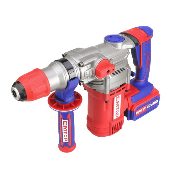 Ciocan rotopercutor cu 2 acumulatori 4.0Ah, motor fara perii (brushless), 28mm, 2.0 J, 3 burghie, Emtop - Profesional