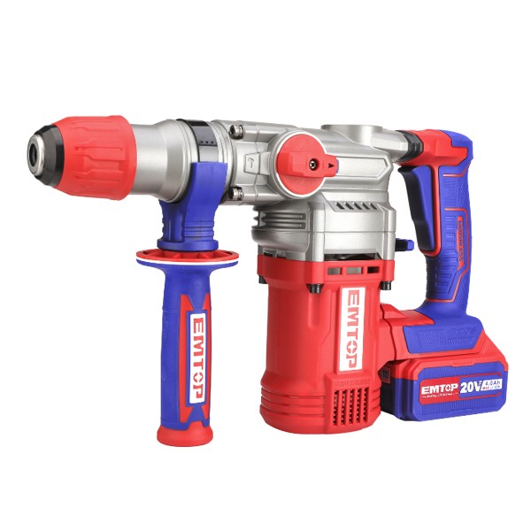 Ciocan rotopercutor cu 2 acumulatori 4.0Ah, motor fara perii (brushless), 28mm, 2.0 J, 3 burghie, Emtop - Profesional