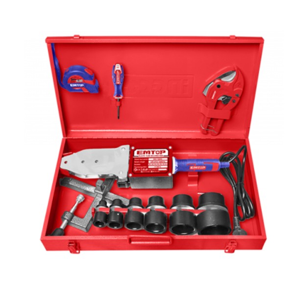 Trusa electrica de lipit tevi PP-R, PB, PE, PE-RT cutie metalica, 10 accesorii incluse , Emtop - Profesional