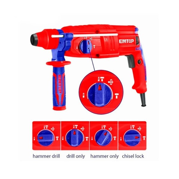 Ciocan rotopercutor electric , 800W, 2.5J, 3 burghie si 2 dalti incluse, cutie de transport - ERHRL801, EMTOP