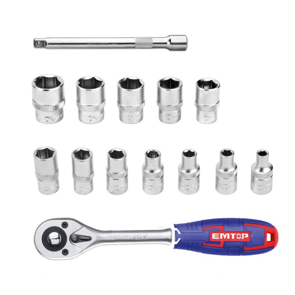 Set tubulare cu clichet 1/4 " 14 pcs , ESKT14141, EMTOP - Profesional