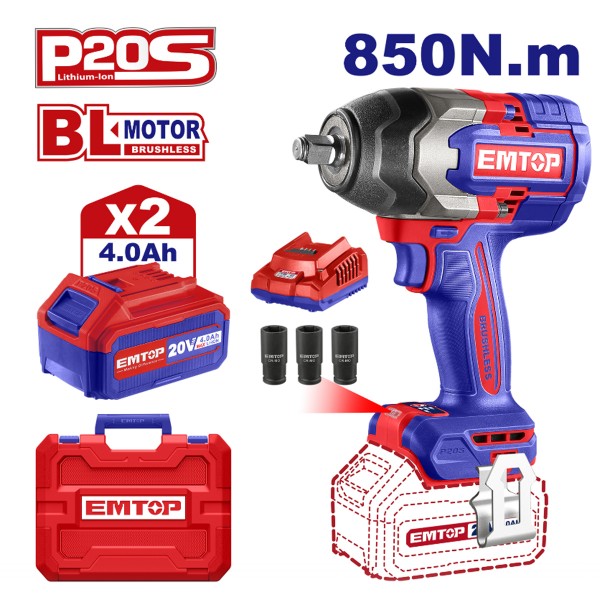 Bormasina de impact si insurubat cu 2 acumulatori 4.0AH, motor fara perii (brushless), 850Nm, cutie de transport , Industrial