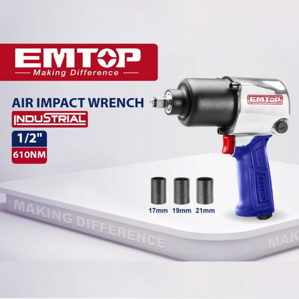 Pistol pneumatic 1/2", 610 Nm , 3 tubulare (17mm,19mm,21mm) , EATL126801 EMTOP