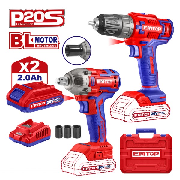 Trusa 2 piese , Autofiletanta & Masina de insurubat cu impact , 2 acumulatori 2 Ah , Brushless