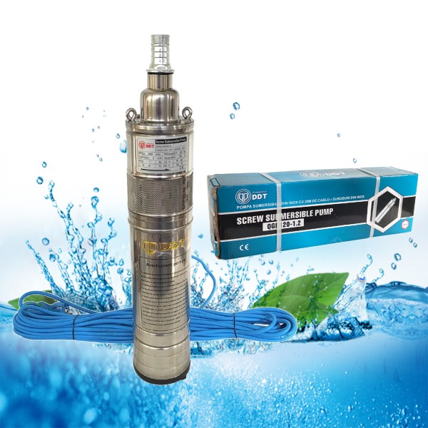 Pompa submersibila, DDT, QGD120, Inox complet, suruburi inox, sita protectie, 20 m cablu, 120 m, 3 m³/h