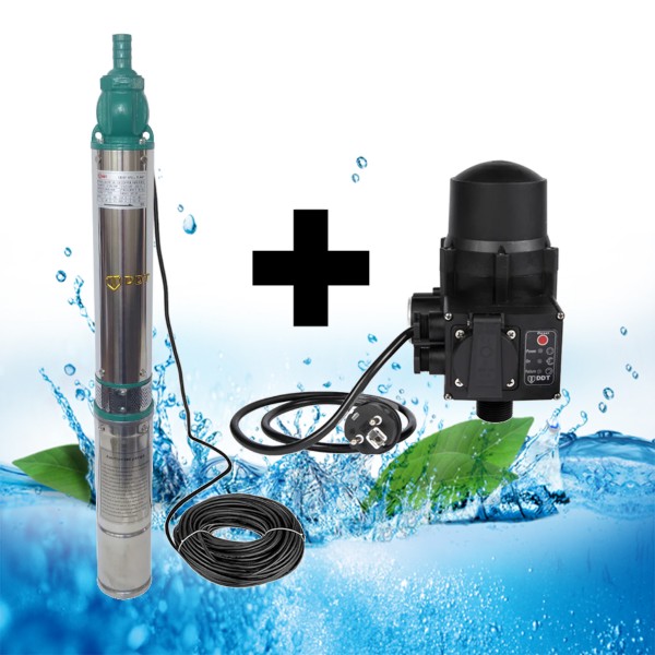 Pompa submersibila de mare adancime, DDT, QJD120-1.5, 1500 W, Inox, 8 turbine . apa curata + Presostat electronic