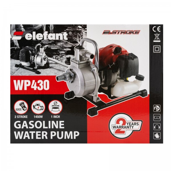 Motopompa WP430 Elefant, motor 2 T, 1 tol, debit 8-10 m3h, putere 1450 W Motopompa WP430 Elefant, motor 2 T, 1 tol, debit 8-10 m3h, putere 1450 W