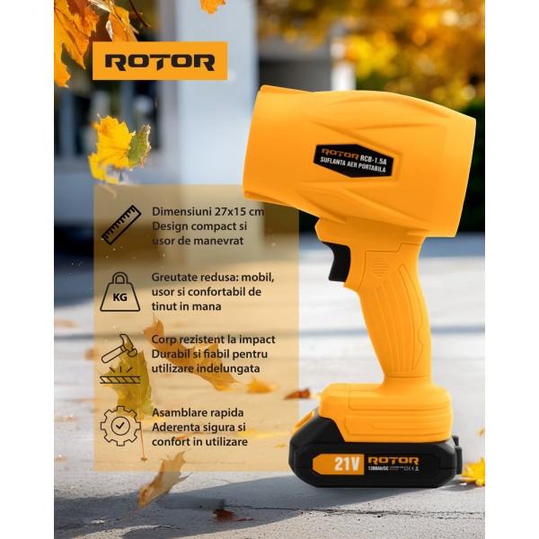 Suflantă aer pe acumulator ROTOR RCB-1.5A 45m/s, 21V/1,3Ah