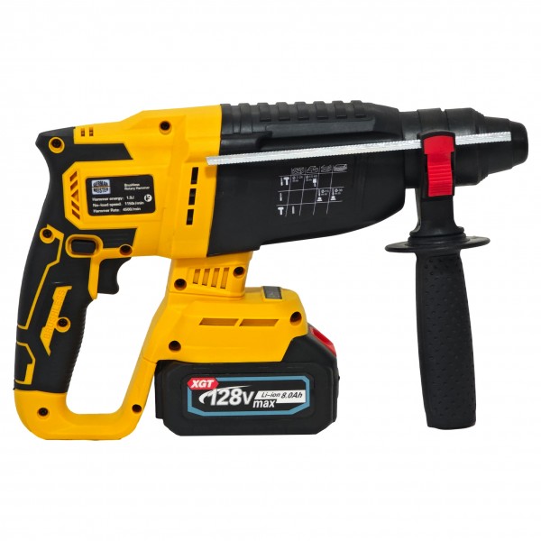 Trusa 4 piese cu acumulator, German Meister, 2 acumulatori + incarcator, 128V , 8 Ah , Model nou, Galben