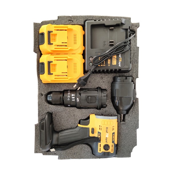 Trusa 5 in 1 Kraftroyal, 2 acumulatori 36V 8Ah, Autofiletanta, Cheie impact, Polizor unghiular, Rotopercutor, Pistol spalare cu presiune