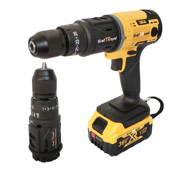 Trusa 5 in 1 Kraftroyal, 2 acumulatori 36V 8Ah, Autofiletanta, Cheie impact, Polizor unghiular, Rotopercutor, Pistol spalare cu presiune