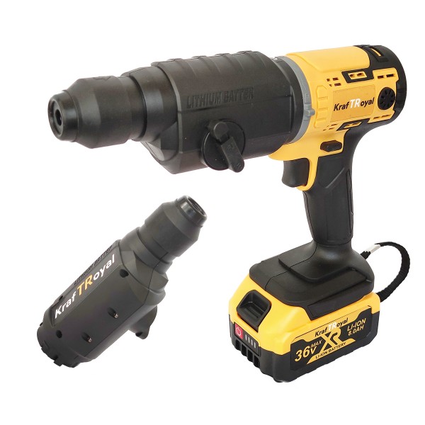 Trusa 5 in 1 Kraftroyal, 2 acumulatori 36V 8Ah, Autofiletanta, Cheie impact, Polizor unghiular, Rotopercutor, Pistol spalare cu presiune