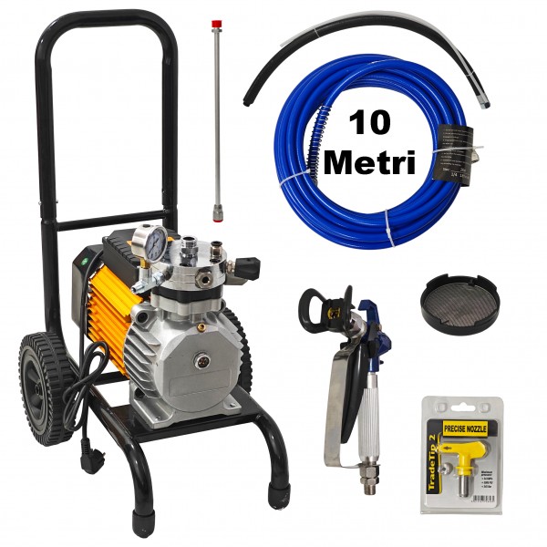 Pulverizator Airless Profesional German Meister 990, 3000 W, 3300 PSI, 16 L/min, Furtun 10 m, Pistol Profesional, pentru Lavabilă, Vopsele și Lacuri