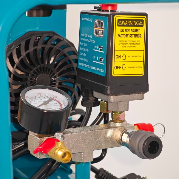Compresor de aer fără ulei German Meister GM-1-50L, rezervor 50 Litri, 1300 W, 8 Bari, compresor silențios Oil-Free