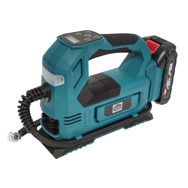 Compresor auto , German Meister , Model Nou , 2 acumulatori ,36 V , 5 Ah , prevazut cu lanterna