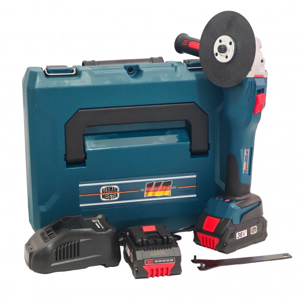 Polizor unghiular cu 2 acumulatori, Brushless, 36 V, 5 Ah, Model nou, German Meister, cu indicator procentaj baterie