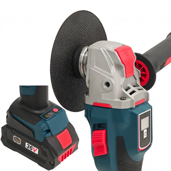 Polizor unghiular cu 2 acumulatori, Brushless, 36 V, 5 Ah, Model nou, German Meister, cu indicator procentaj baterie