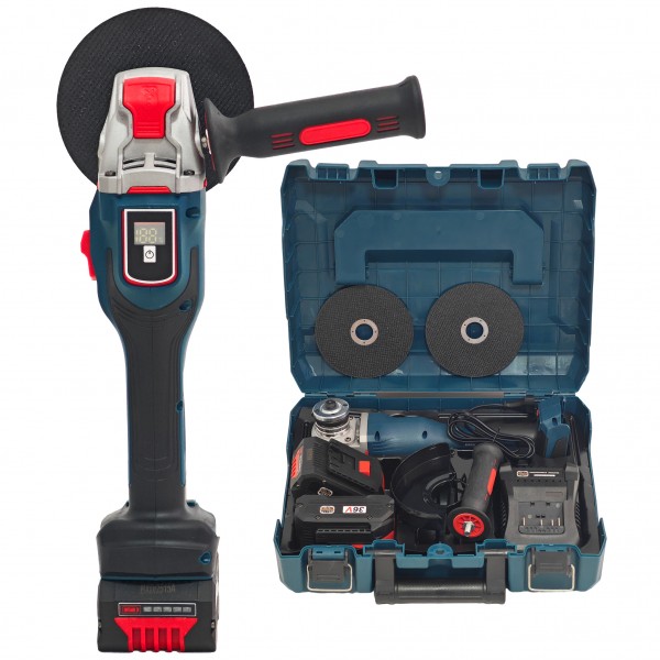 Polizor unghiular cu 2 acumulatori, Brushless, 36 V, 5 Ah, Model nou, German Meister, cu indicator procentaj baterie
