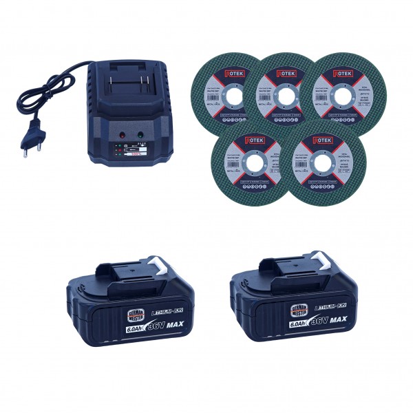 Polizor Unghiular Brushless German Meister 36V MAX , 6 Ah, Disc 125 mm, 2 Acumulatori + Încărcător