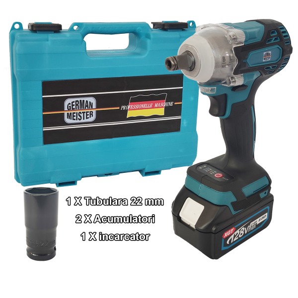 Masina de insurubat cu impact , German Meister , 2 acumulatori , 128 V , 6 Ah , Brushless