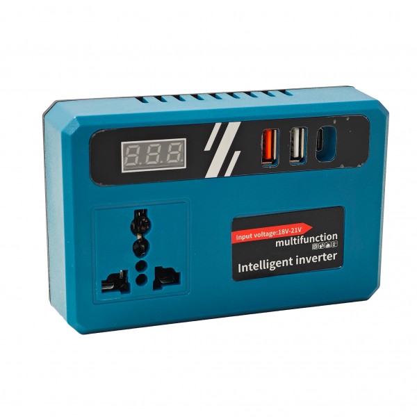 Invertor Multifuncțional 18-21V la 220V, 150W, USB-A, USB-C, Display LED, Compatibil Acumulatori 18V/21V