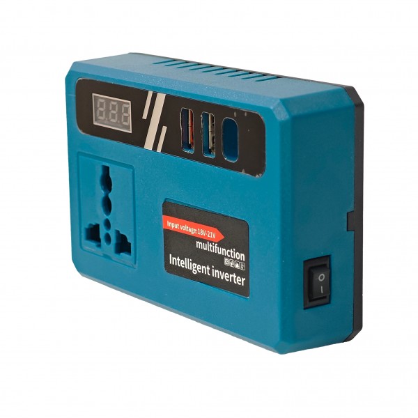Invertor Multifuncțional 18-21V la 220V, 150W, USB-A, USB-C, Display LED, Compatibil Acumulatori 18V/21V