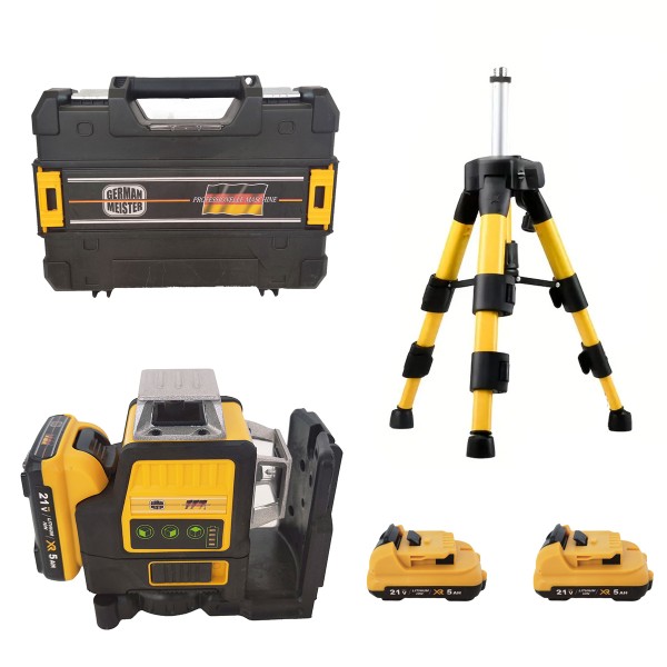 Nivela laser German Meister 3D-12 linii , 4D-16 linii , 2 acumulatori 21 V , 5 Ah , Model Nou , Lumina Verde + Trepied