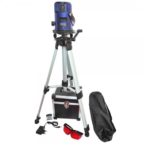 Nivela laser cu 5 linii , rotativa , 360° , 10 metri arie de acoperire , trepied pe 2 pozitii 45 / 90 cm