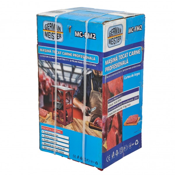 Masina de tocat carne profesionala, German Meister, 1,2 kw, 1400 rpm , palnie inox, nr 32, buton on/off , 2 curele