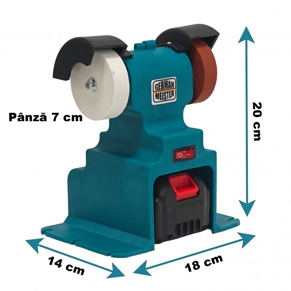Polizor de Banc cu Acumulator German Meister 36V XGT, Dublu Disc pentru Ascuțire și Lustruire, Acumulator Li-Ion 6Ah, Încărcător Inclus