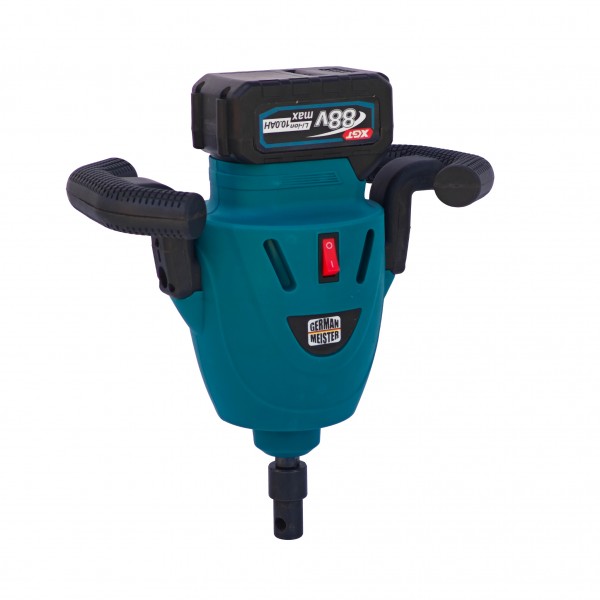 Motoburghiu și Mixer Electric 2 în 1 German Meister 21V, 500W, 2200 RPM, Acumulator XGT 88V 10Ah, Burghiu pentru Pământ și Paletă de Amestecare Incluse