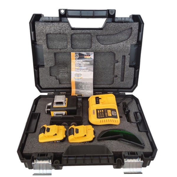 Nivela laser German Meister 3D-12 linii , 4D-16 linii , 2 acumulatori 21 V , 5 Ah , Model Nou , Lumina Verde