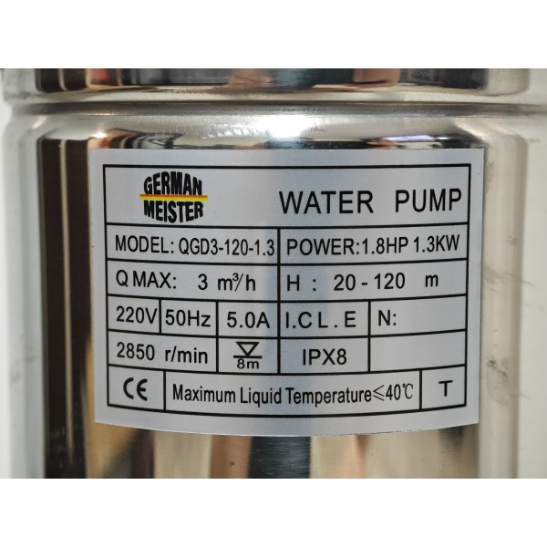 Pompa submersibila, German Meister, QGD3-120-1.3 , 30 L/min , 1300W , Model nou