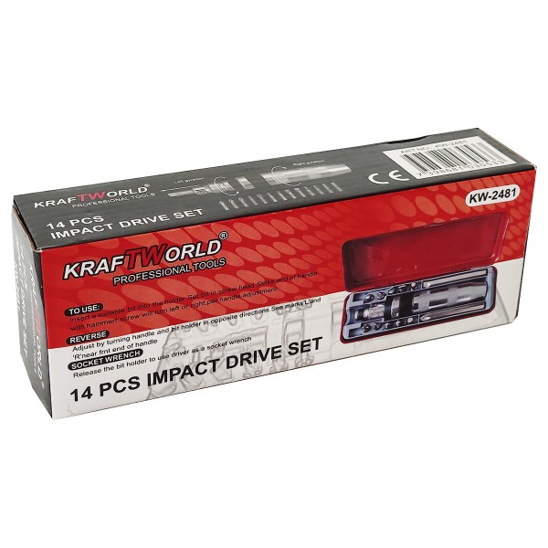 Surubelnita de impact KraftWorld KW-2481, 14 piese, cutie depozitare