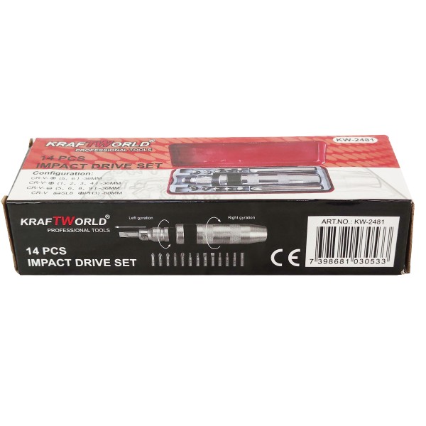 Surubelnita de impact KraftWorld KW-2481, 14 piese, cutie depozitare