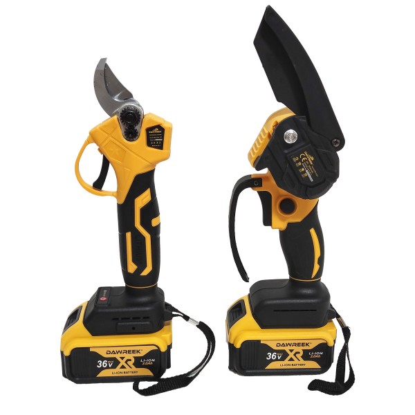 Pachet foarfeca si minidrujba cu acumulator , 36 V , 3 Ah , 2 lame + 2 lanturi + Cutite Foarfeca de rezerva